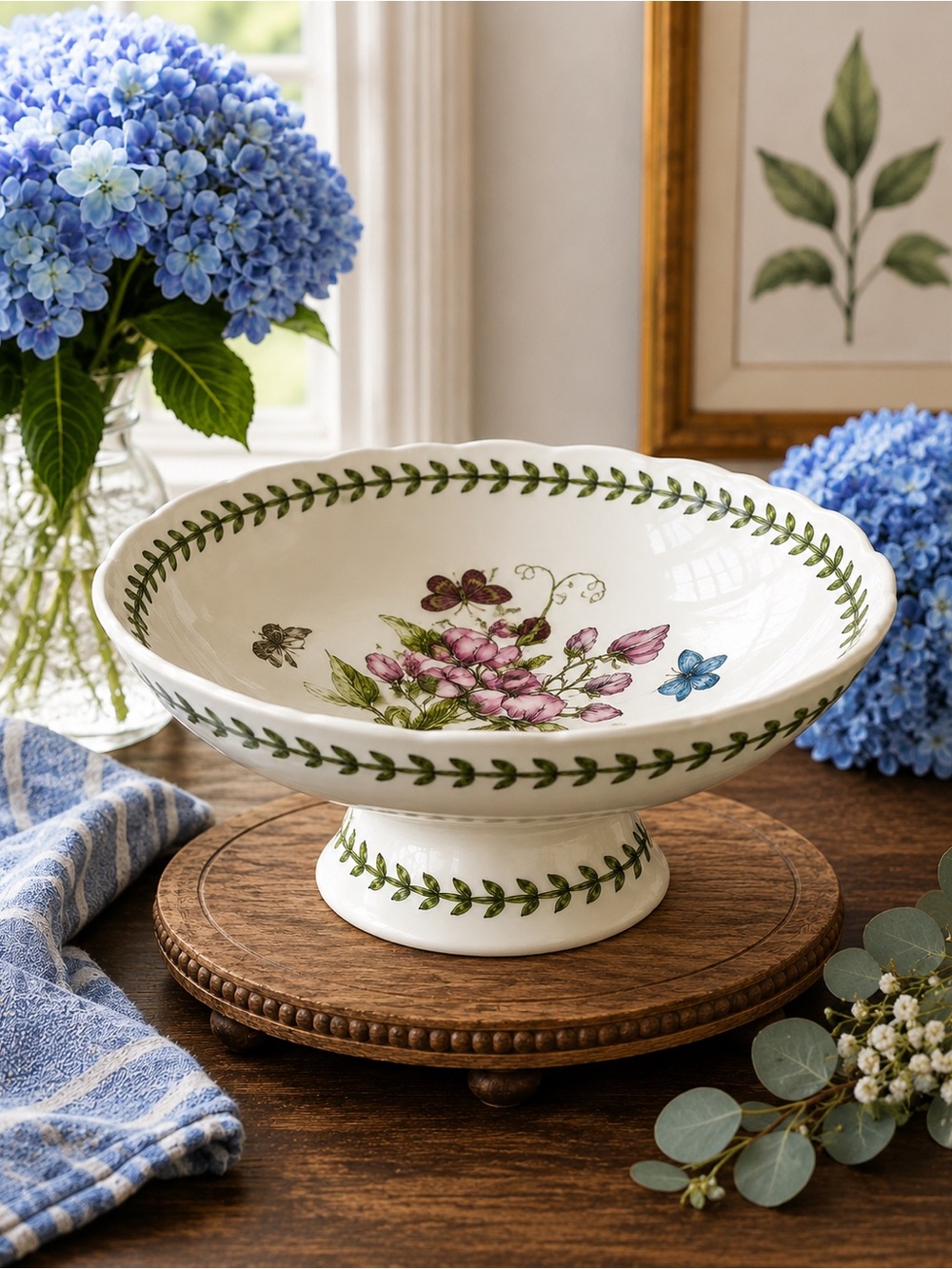 Portmeirion Botanic Garden Sweet Pea Pedestal Serving Bowl 7” England